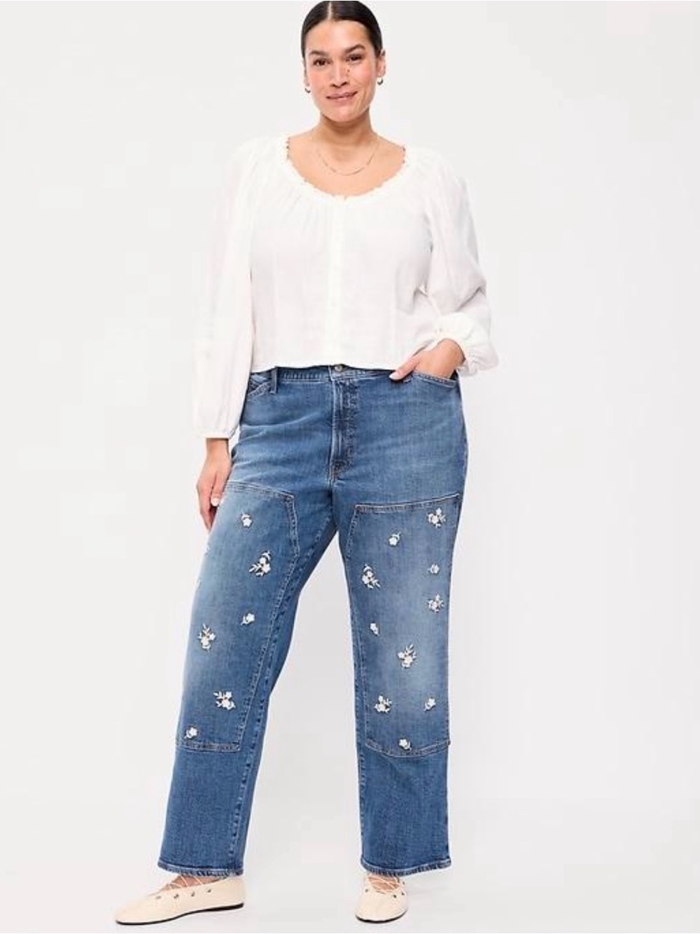 Old Navy High-Rise OG Loose Floral Embroidered Jeans — Size 12 Tall